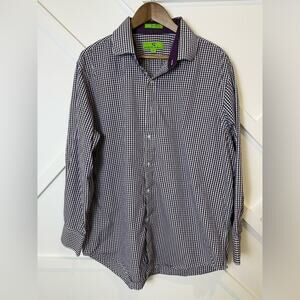 Bristol & Bull Purple Gingham Checkered Button Up Shirt Paisley Collar Size XXL